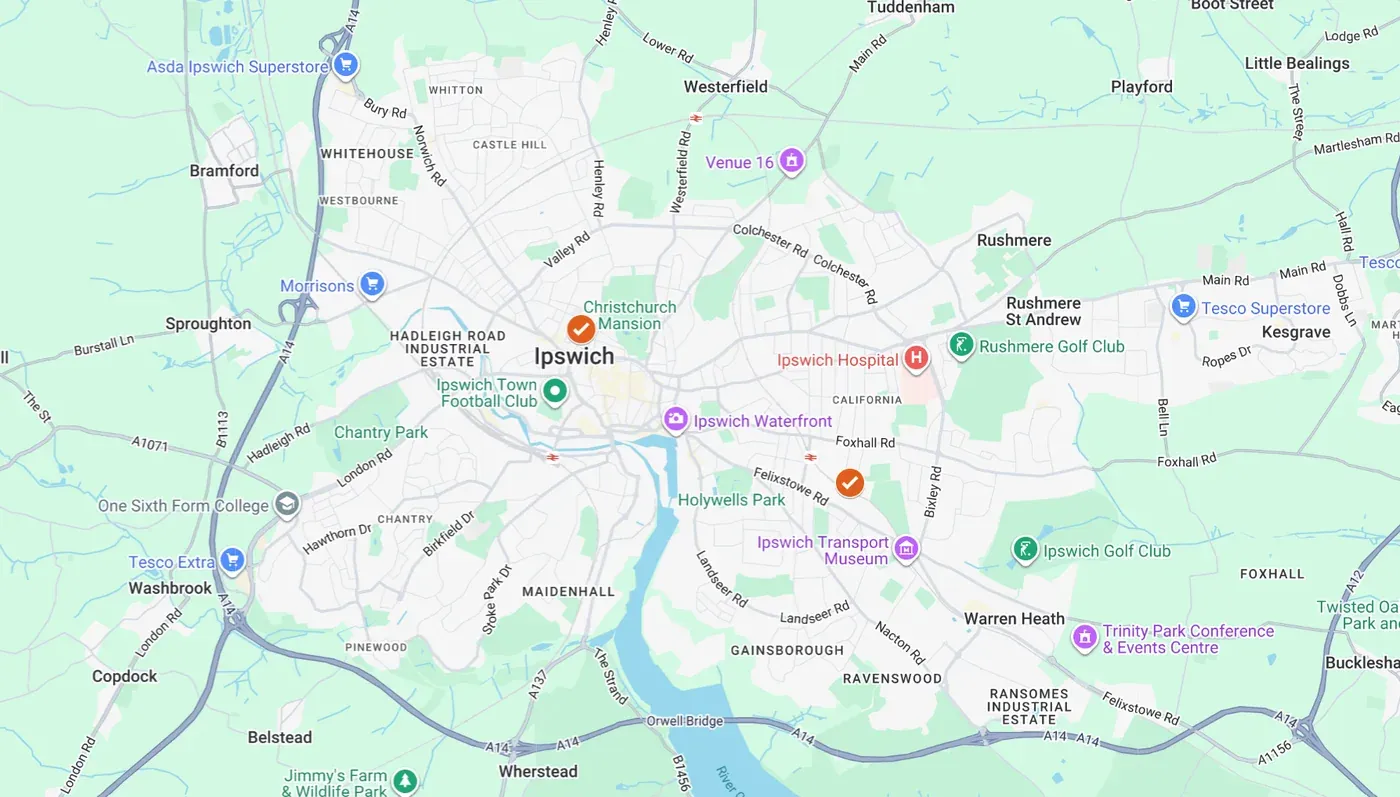 Map of our Ipswich service area