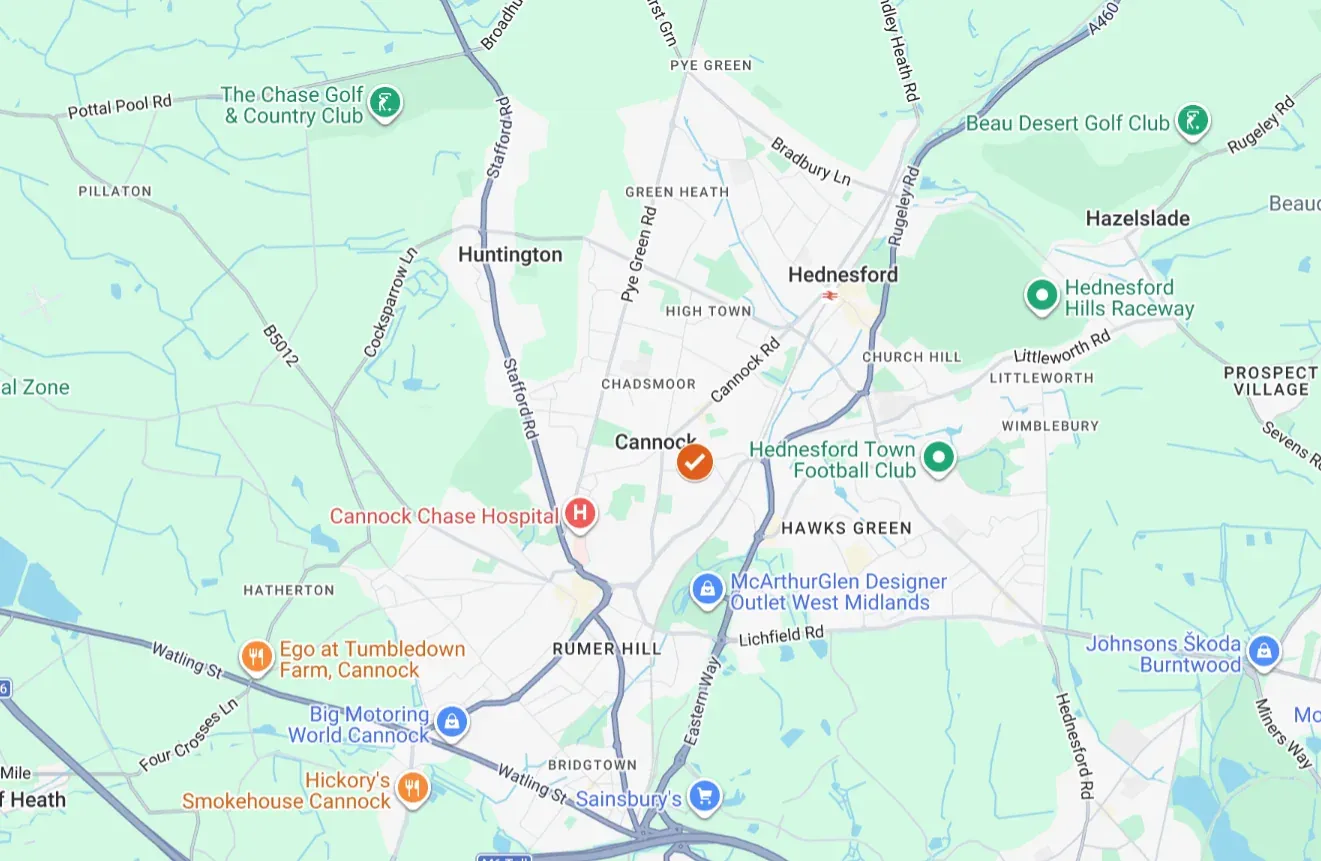 Map of our Cannock service area