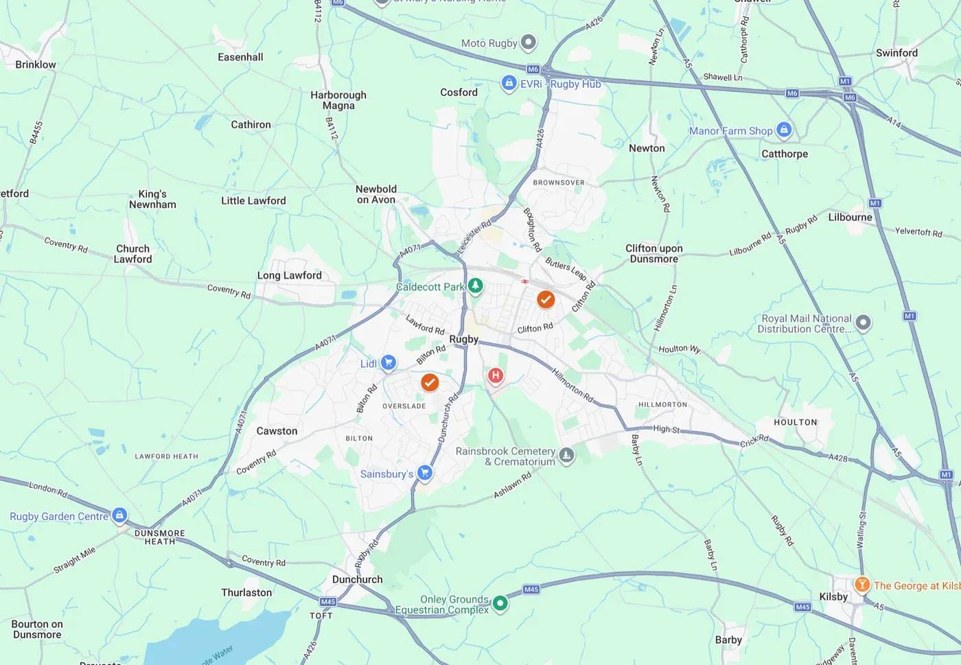 Map of our Rugby service area