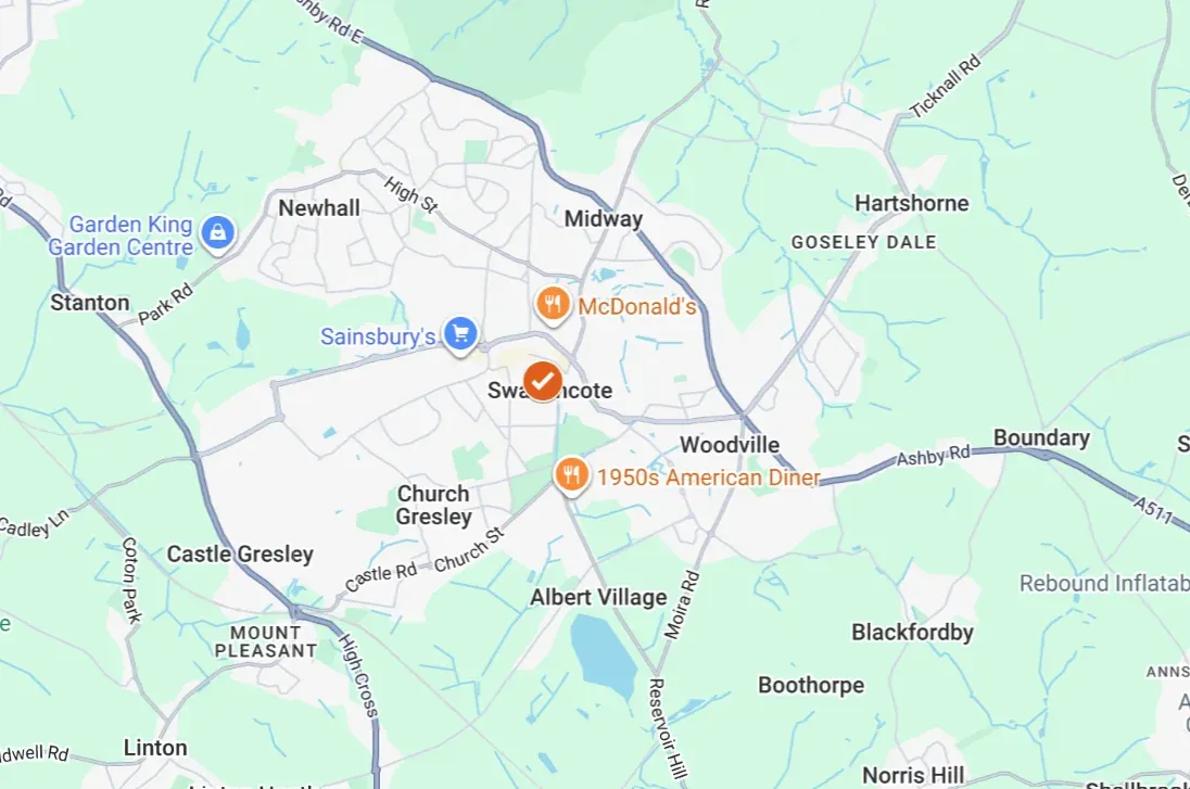 Map of our Swadlincote service area