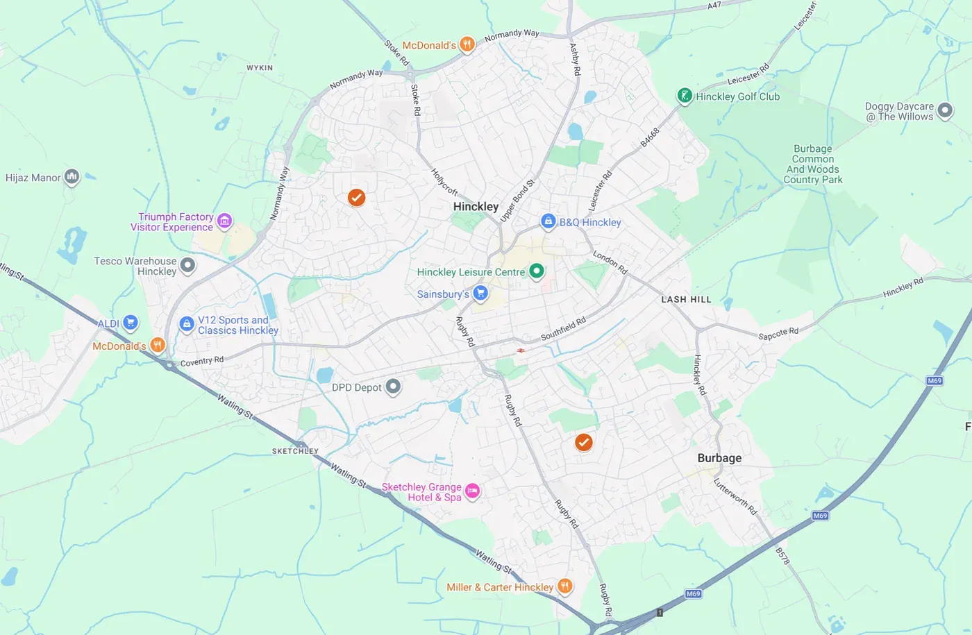 Map of our Hinckley service area