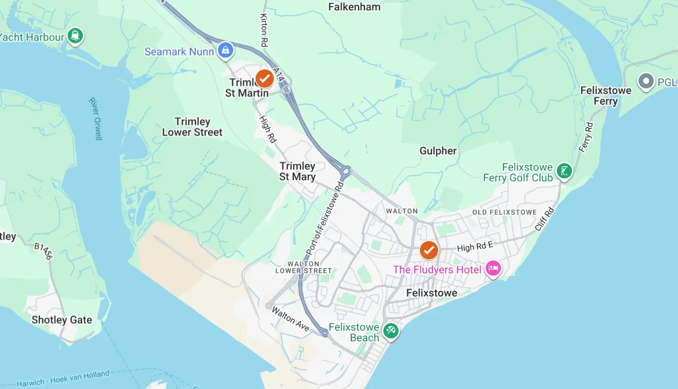 Map of our Felixstowe service area