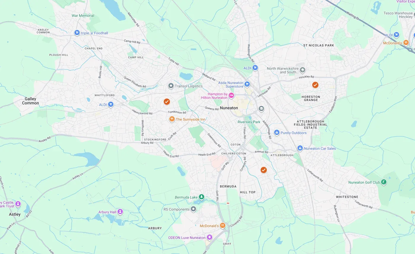 Map of our Nuneaton service area