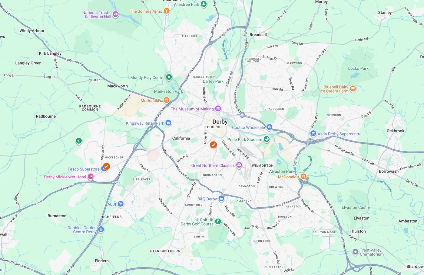 Map of our Derby service area