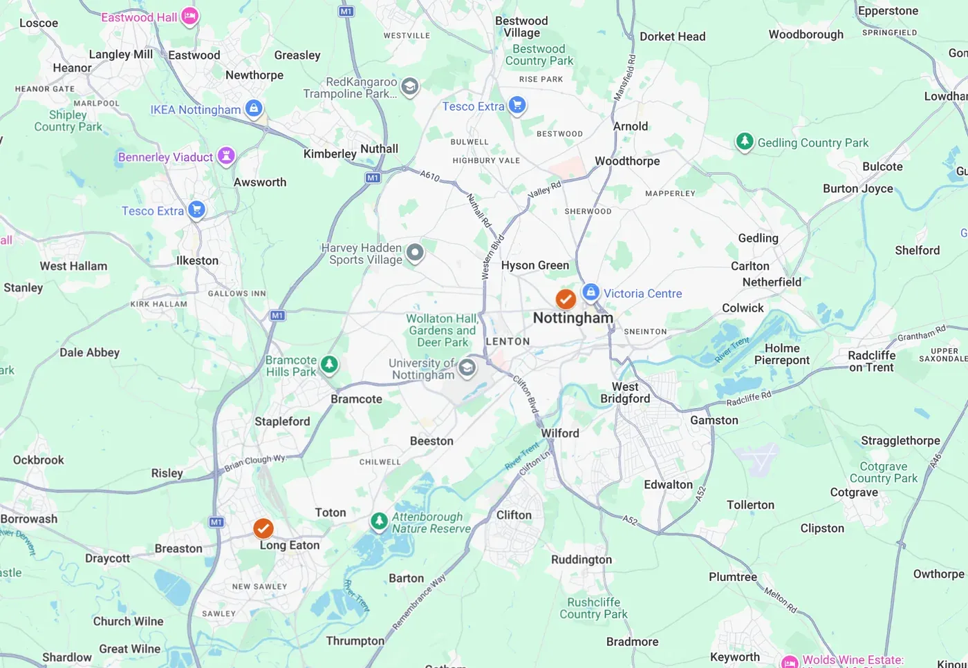 Map of our Nottingham service area