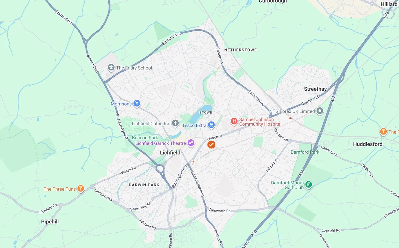 Map of our Lichfield service area