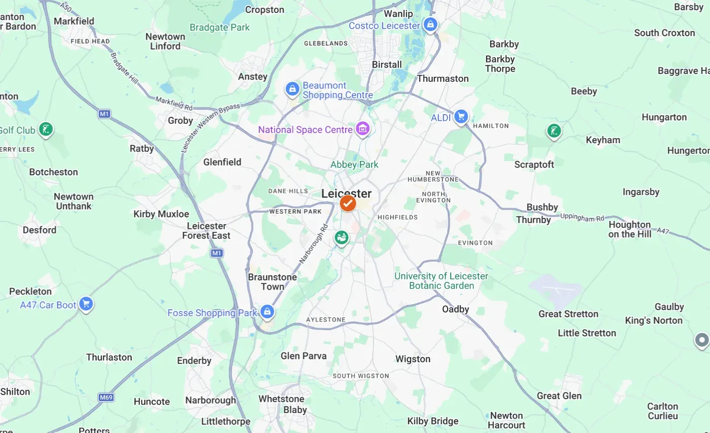 Map of our Leicester service area
